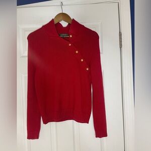 Lauren Ralph Lauren red cotton sweater w/gold-toned crest buttons - Medium